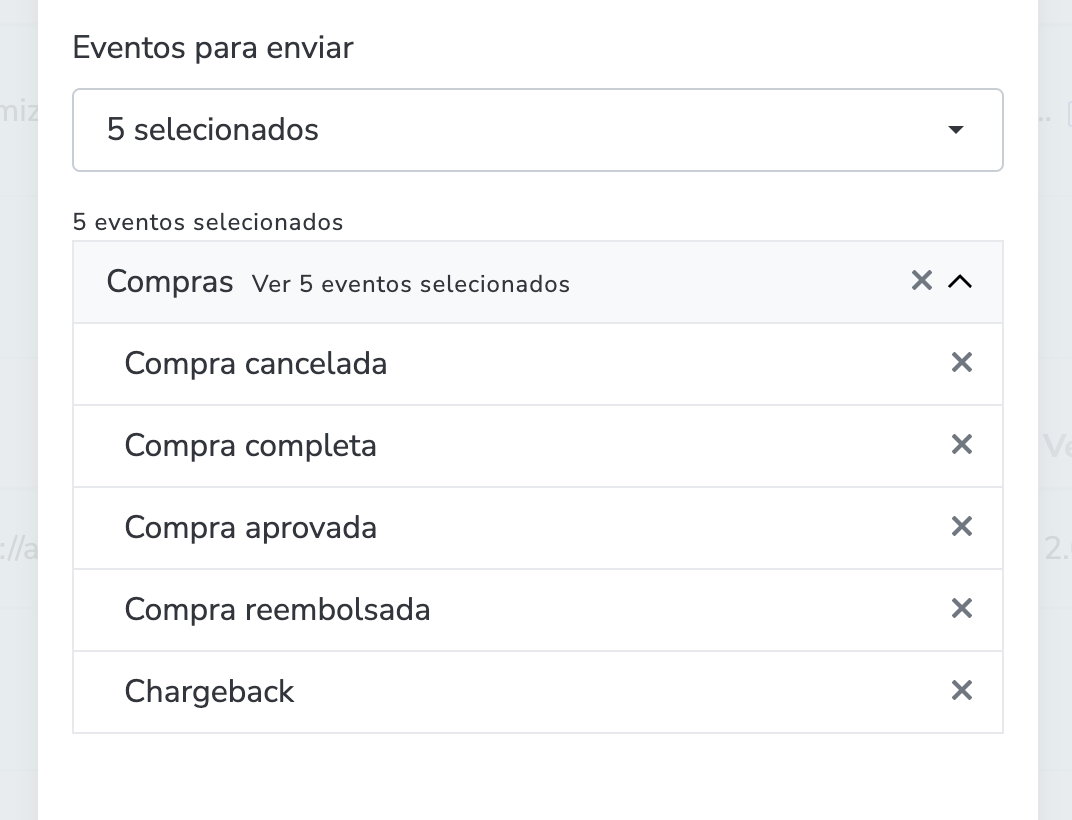 Eventos selecionados na hotmart