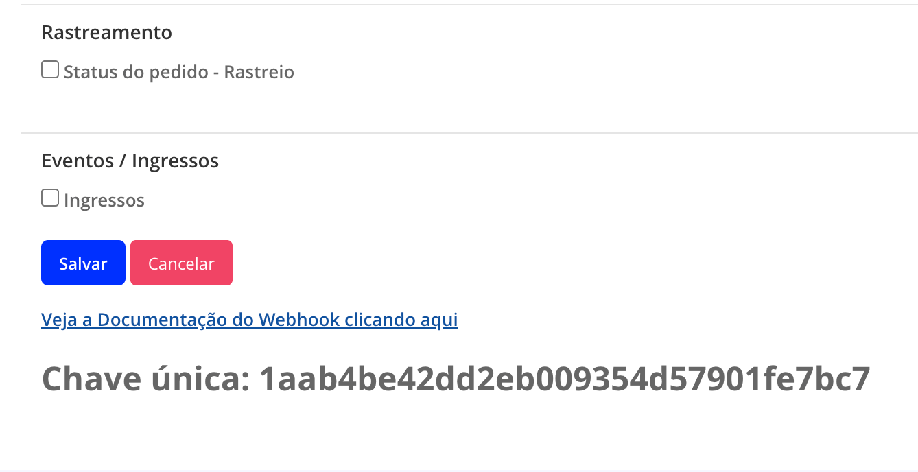 Chave única exibida na Monetizze após salvar o postback